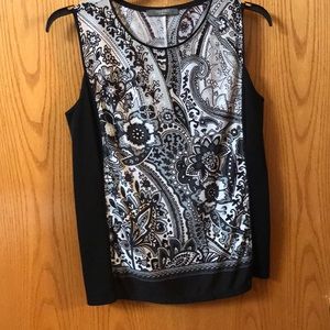 Black w gray floral blouse perfect for work